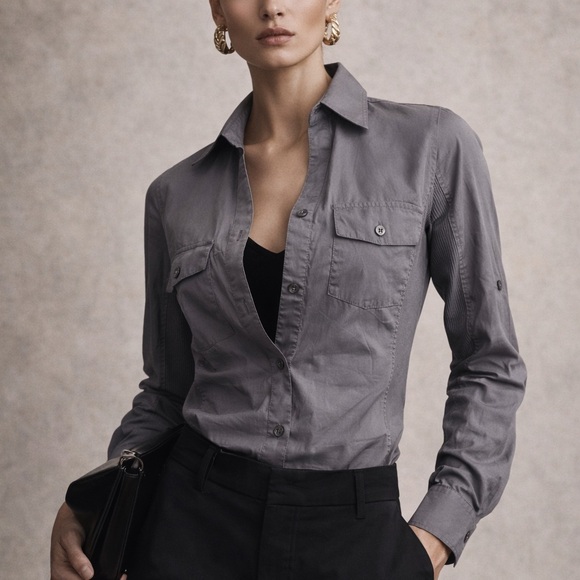 CHRLDR Tracy Poplin Stretch Side Rib Button Up - Picture 13 of 13